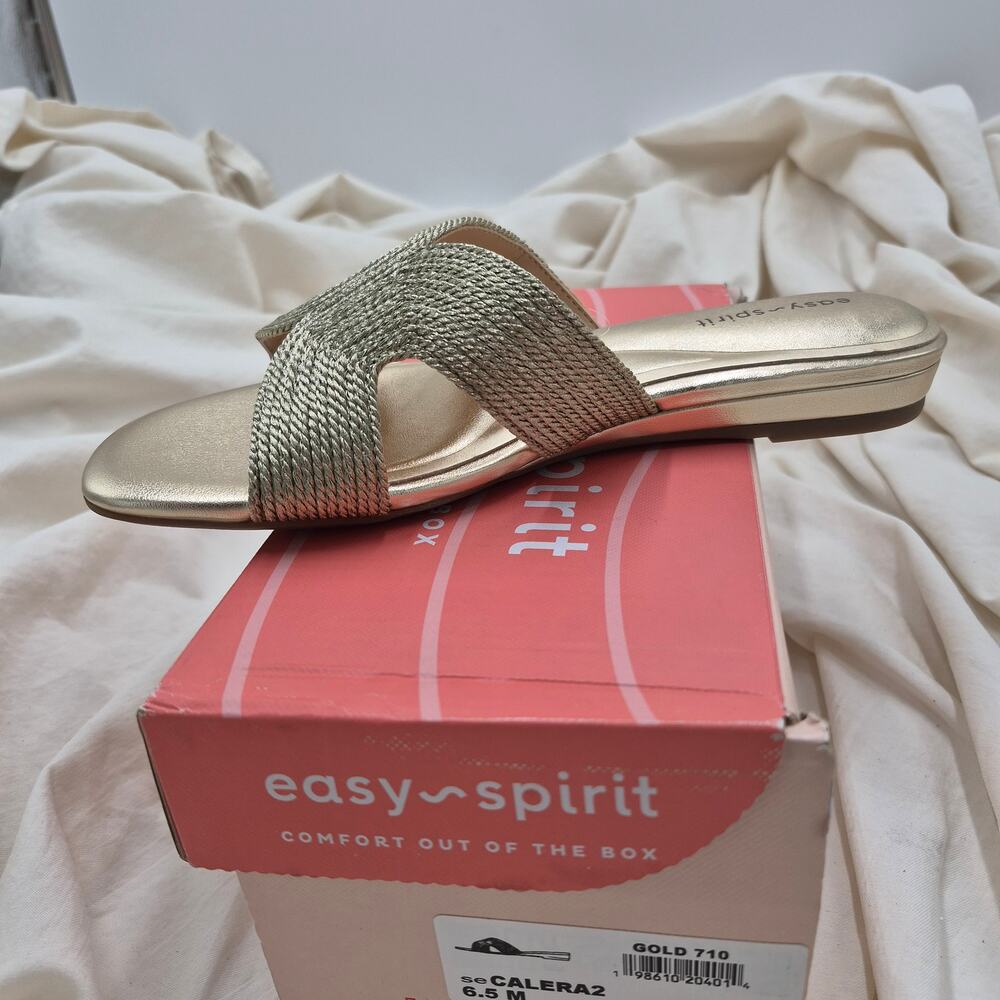 NEW Easy Spirit Calera slide Slip-on sandal woven raffia straps Gold SIZE 6.5